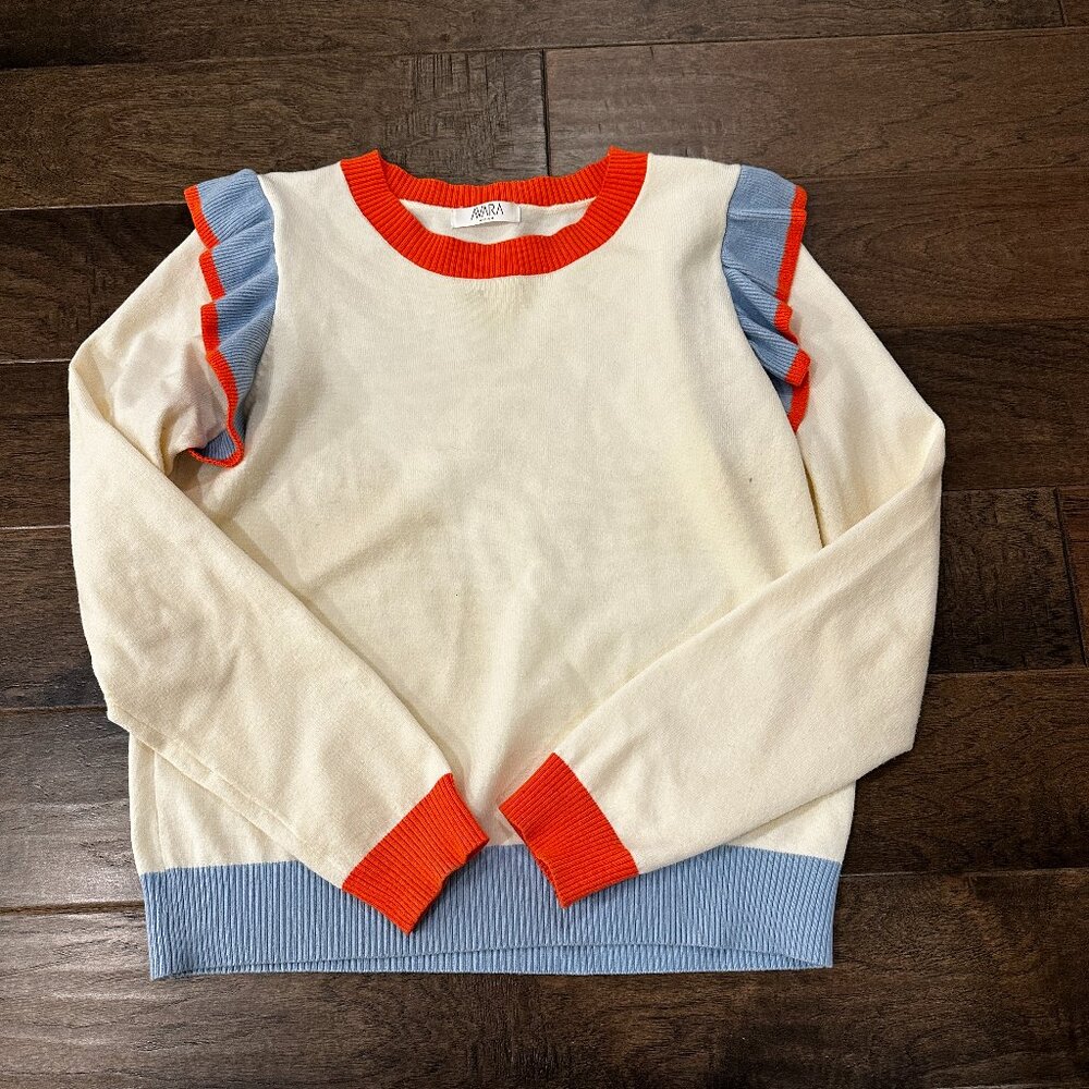 Avara Cream, Orange and Blue Fine Guage Sweater